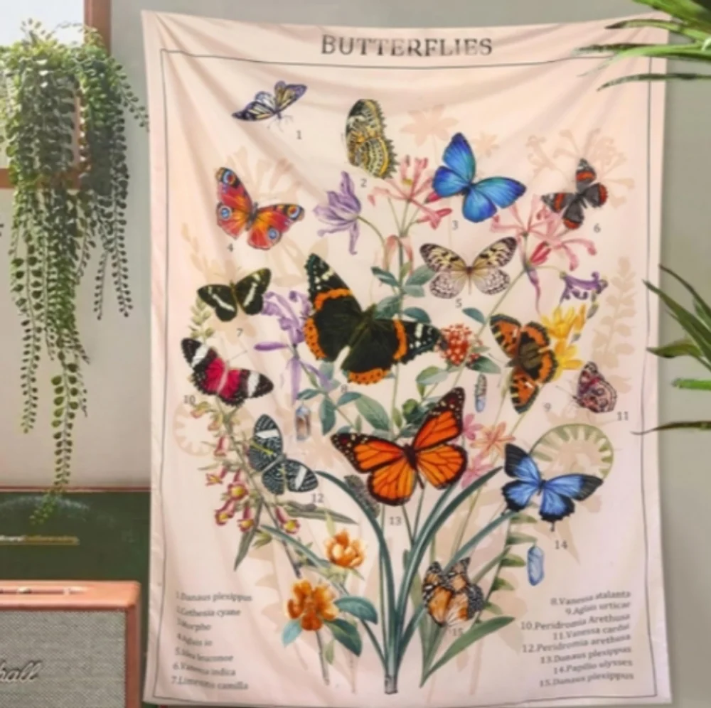 Floral Butterfly Classification Tapestry Colorful Butterflies Hanging Wall Art